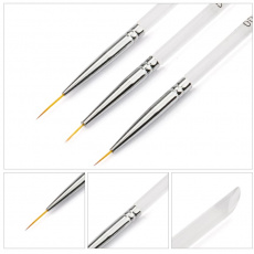 Кисти набор МЭЙЛИ для дизайна прозрачная ручка, 3 шт