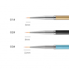 Кисти набор для дизайна (деревянная, черная,голубая, золотая ручка) 3 шт