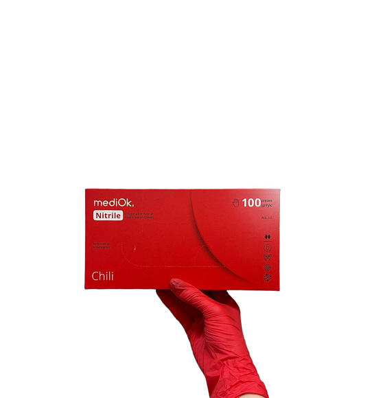 Перчатки Mediok нитрил XS красные (Chili)  50 пар